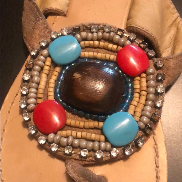 Tan Beaded Sandals with Back Strap, Size 6 - Picture 5 of 7